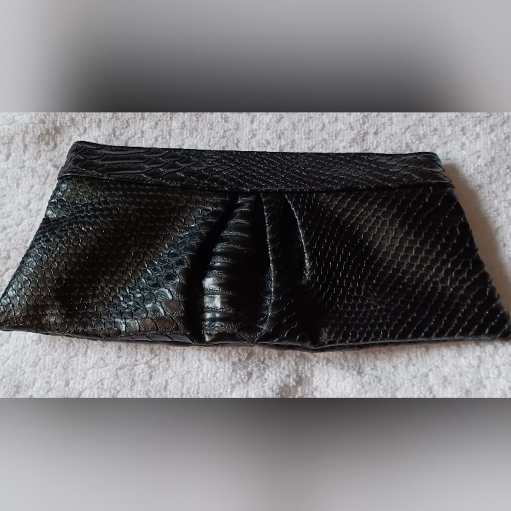 Style&Co Faux Leather Crocodile Embossed Clutch Purse-Black